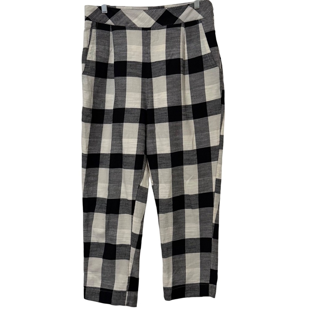 Free People Black White Gingham Clear Skies Straight Leg Cotton Crop Pants L